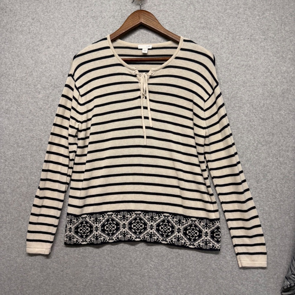J. Jill Sweater‎ Top Womens S Navy Striped Pullover Nautical Minimalist Coastal - Picture 2 of 12
